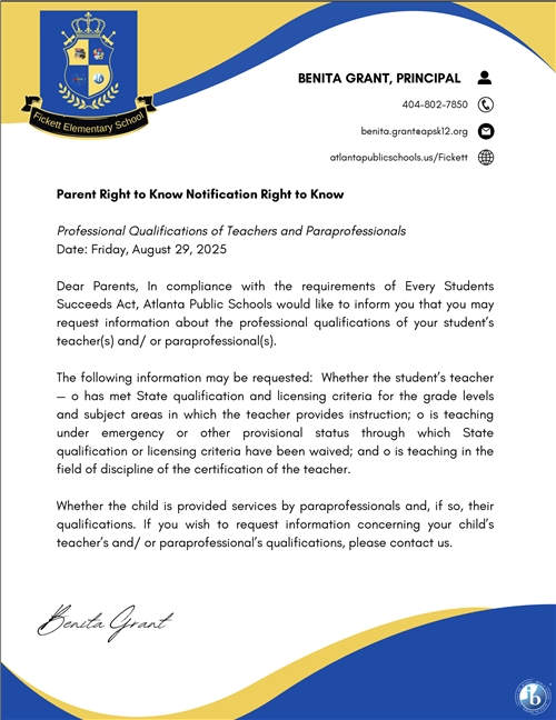 Parent Right to Know Notification